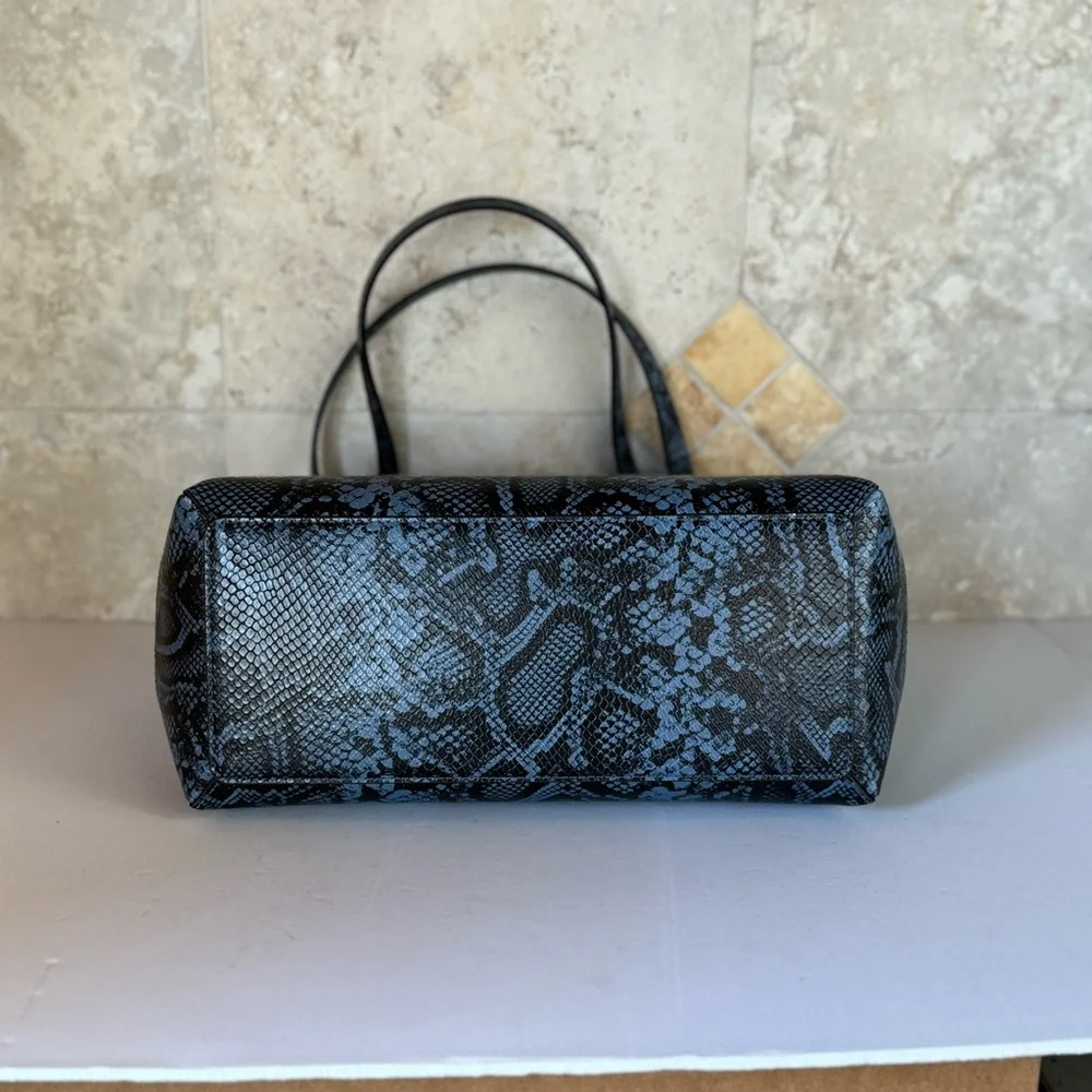 Michael Kors Blue Leather Tote with Snake-Print Accents - Picture 7 of 15